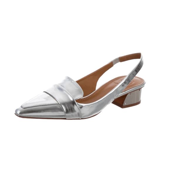 Tory Burch Silver Leather Sadie Slingback Flats Size 6.5, MSRP $295 - Picture 1 of 11